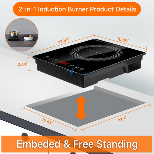 Portable Induction Burner 1800W Large 8 Heating Coi Hot Plate Countertop Burner with Touch Panel Power & Temp Adjustable Hot Plate Cooker with 4-Hour Timerl