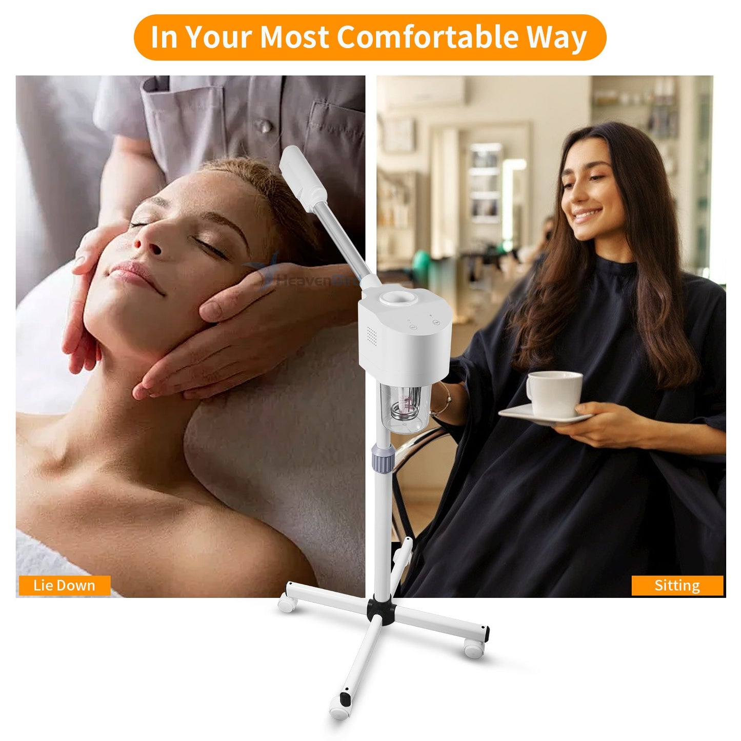 Stand Professional Ozone Facial Steamer with Touch Control Detachable Adjustable Height & Rolling Base 360° Rotatable Nozzle Hot Mist Function Use for Home Salon SPA