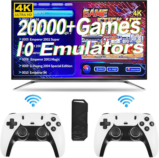 Wireless Retro Game Console Built-in 20,000 Games 10 Emulators Plug & Play Video Game Console 64G TV Game Stick Dual 2.4G Wireless Controllers