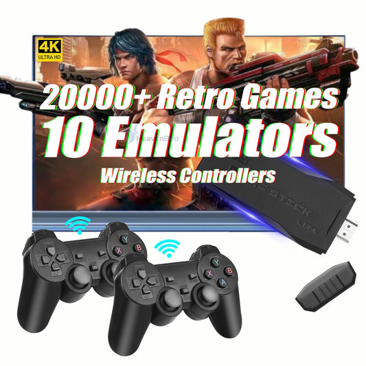 Wireless Retro Game Console Plug & Play Video TV Game Stick with 20000+ Games, 64G 10 Emulators, 4K HDMI Nostalgia Stick Game for TV Dual 2.4G Wireless Controllers