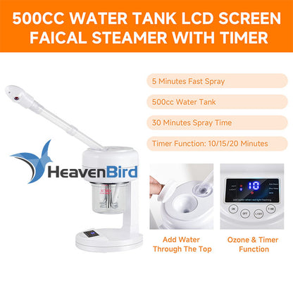 Nano Ionic Facial Steamer Portable Face Steamer with LCD Screen Extendable 360° Rotating Arm Rotatable Nozzle Hot Mist Function for Personal Care at Home or Salon
