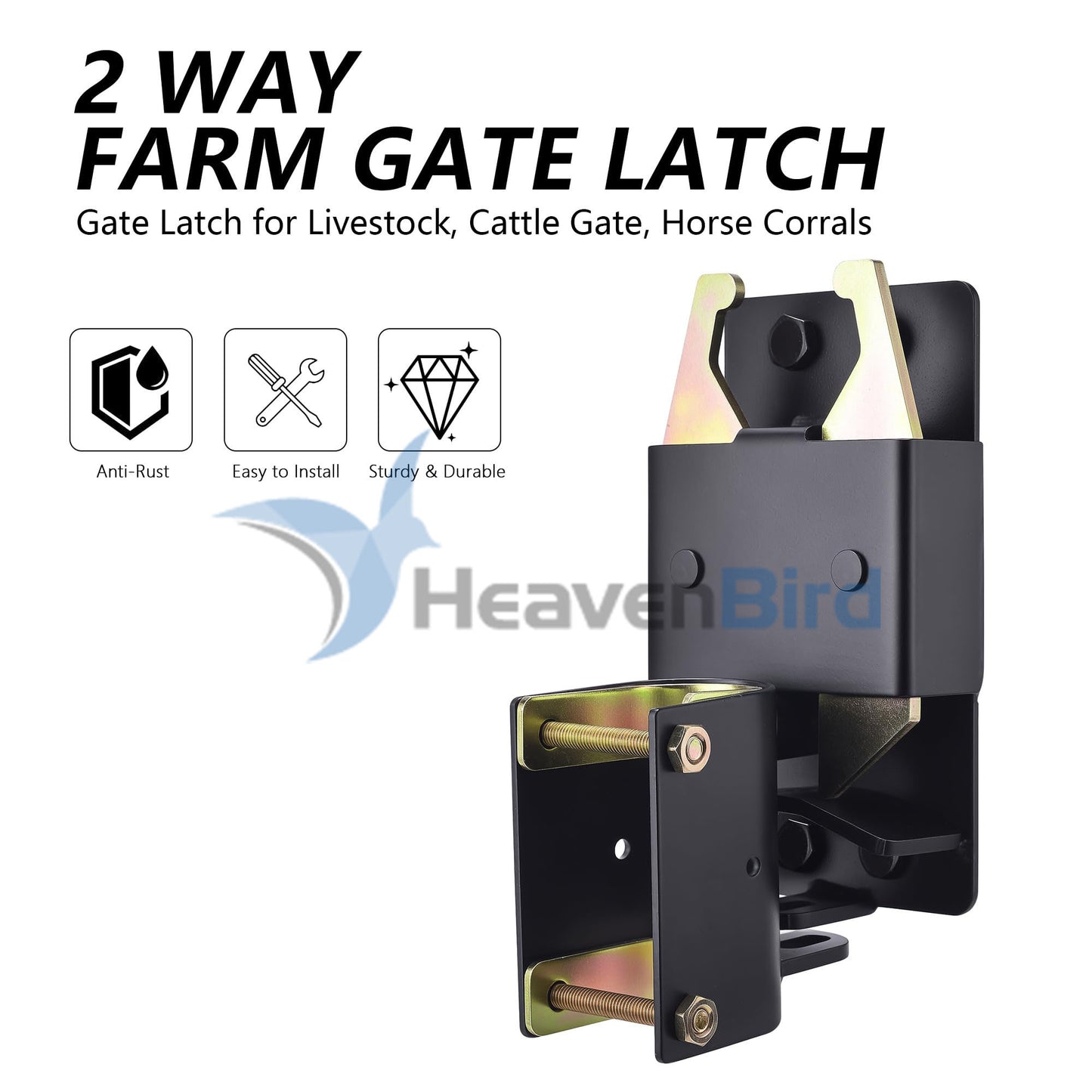 Heavy Duty Farm Gate Latch, Two-Way Gate Latch Perfect for Farms, Pastures, and Ranches