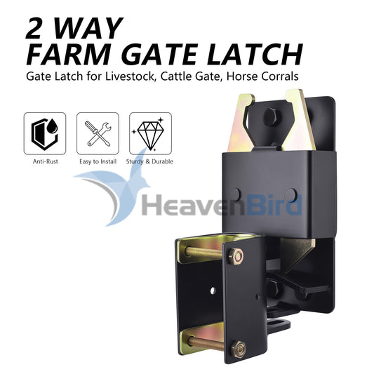 Heavy Duty Farm Gate Latch, Two-Way Gate Latch Perfect for Farms, Pastures, and Ranches
