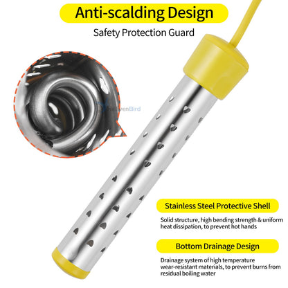 Portable Immersion Water Heater with Stainless Steel Cover Anti-scalding Bucket Heater Quick Heating Immersion Heater for Indoor & Outdoor