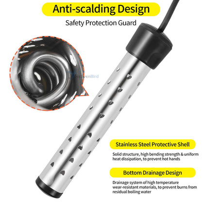 Portable Immersion Water Heater with Stainless Steel Cover Anti-scalding Bucket Heater Quick Heating Immersion Heater for Indoor & Outdoor