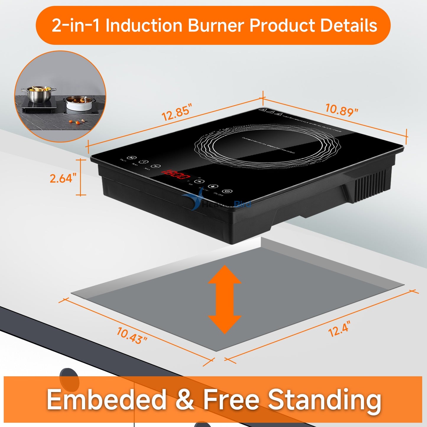 Portable Induction Burner 1800W Large 8 Heating Coi  Hot Plate Countertop Burner with Touch Panel Power & Temp Adjustable Hot Plate Cooker with 4-Hour Timerl