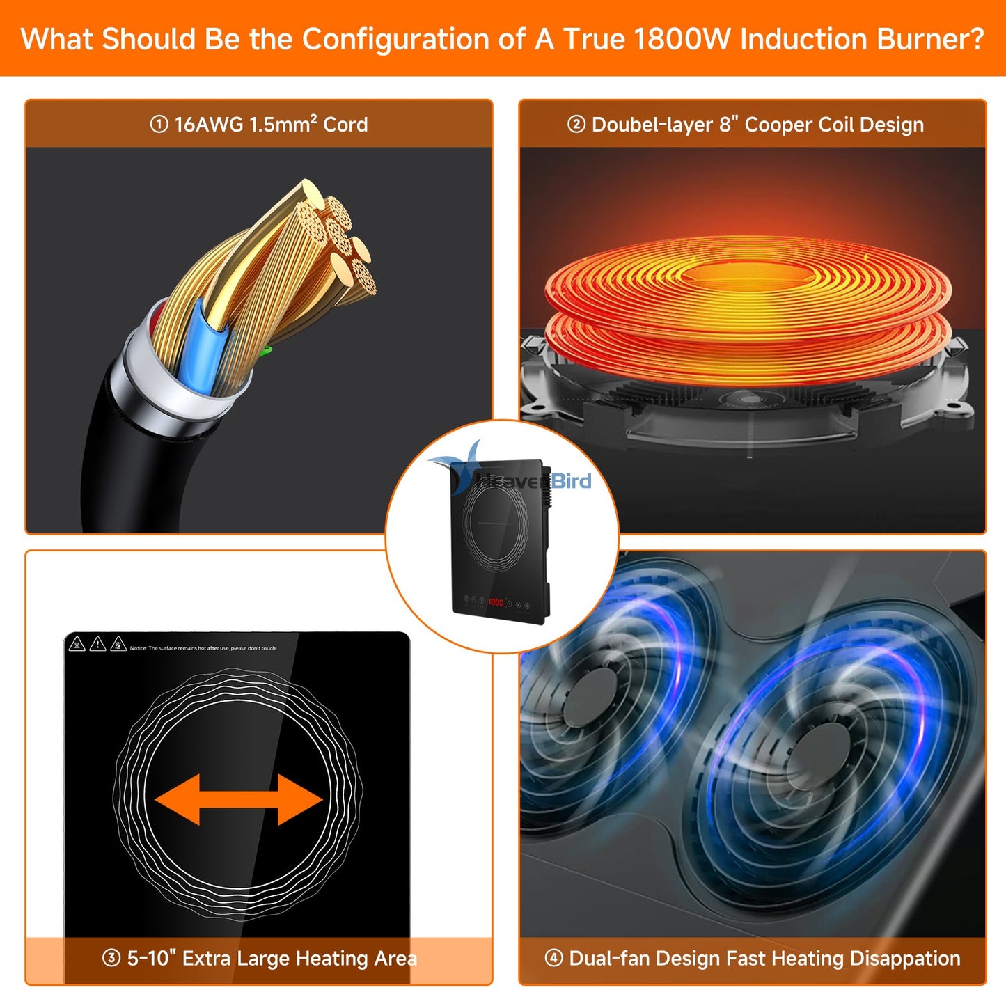 Portable Induction Burner 1800W Large 8 Heating Coi  Hot Plate Countertop Burner with Touch Panel Power & Temp Adjustable Hot Plate Cooker with 4-Hour Timerl