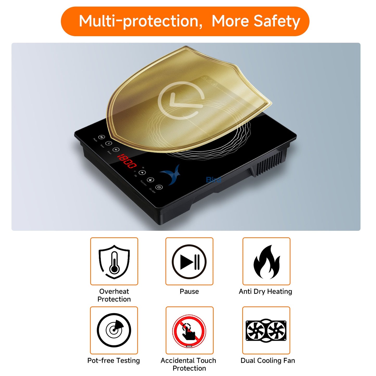 Portable Induction Burner 1800W Large 8 Heating Coi  Hot Plate Countertop Burner with Touch Panel Power & Temp Adjustable Hot Plate Cooker with 4-Hour Timerl