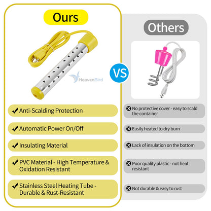 Portable Immersion Water Heater with Stainless Steel Cover Anti-scalding Bucket Heater Quick Heating Immersion Heater for Indoor & Outdoor