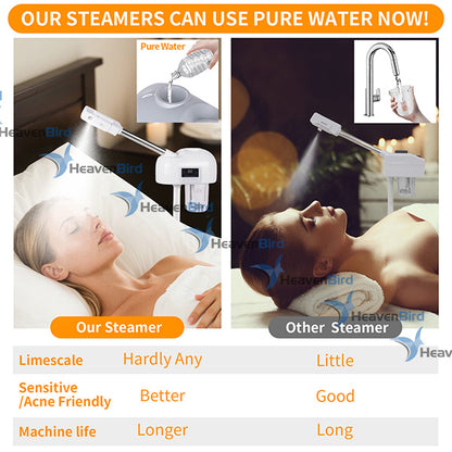 Nano Ionic Facial Steamer Portable Face Steamer with LCD Screen Extendable 360° Rotating Arm Rotatable Nozzle Hot Mist Function for Personal Care at Home or Salon