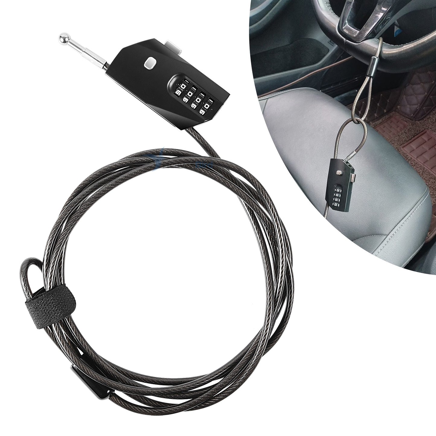 Cable Lock, Small Combination Lock with 4 Digit Code, Chain Lock for Car