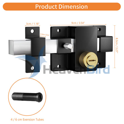 Long Throw Gate Lock, Fit for 40-80mm Wooden Door, Anti-Rust, Double Sides Locking, Right & Left Door, 5 Keys