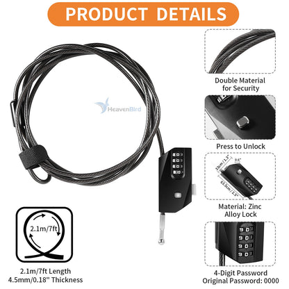 Cable Lock, Small Combination Lock with 4 Digit Code, Chain Lock for Car