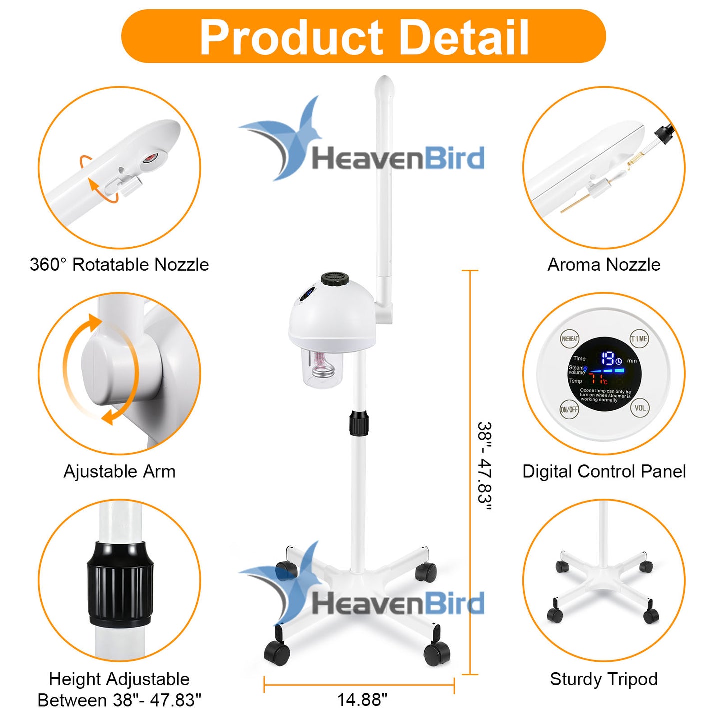 Professional Facial Steamer, Vaporizador Facial with Mist Adjustable & Timer, Ionic Steam Intensity Adjustable & Movable Arm, Preheating Esthetician Steamer, Home Beauty Salon SPA