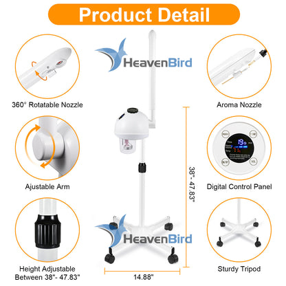 Professional Facial Steamer, Vaporizador Facial with Mist Adjustable & Timer, Ionic Steam Intensity Adjustable & Movable Arm, Preheating Esthetician Steamer, Home Beauty Salon SPA