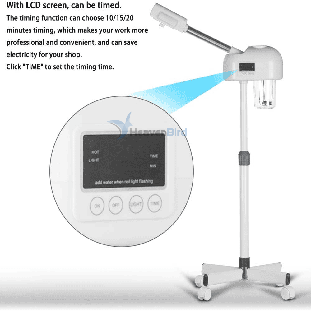 Professional Facial Steamer for Clean Skin LCD Display, Facial Steamer for Esthetician Use at Home & Salon Spa with Hot Mist Timer Function Adjustable Height & Rolling Wheels