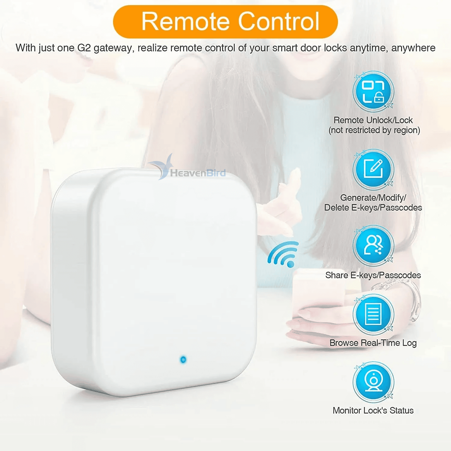 G2 Gateway for TT/DD Lock App, Gateway for Smart Door Lock with Remote Control, Only Work 2.4G Wi-Fi, Compatible with Alexa Voice Control