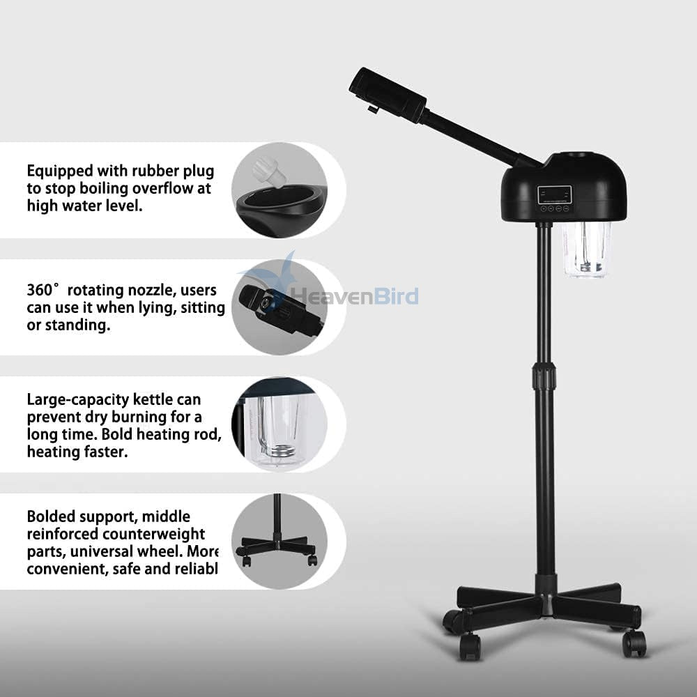 Professional Facial Steamer for Clean Skin LCD Display, Facial Steamer for Esthetician Use at Home & Salon Spa with Hot Mist Timer Function Adjustable Height & Rolling Wheels
