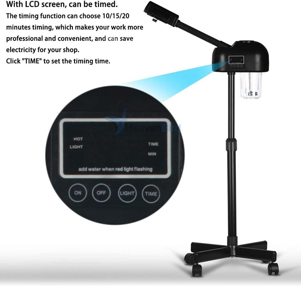 Professional Facial Steamer for Clean Skin LCD Display, Facial Steamer for Esthetician Use at Home & Salon Spa with Hot Mist Timer Function Adjustable Height & Rolling Wheels