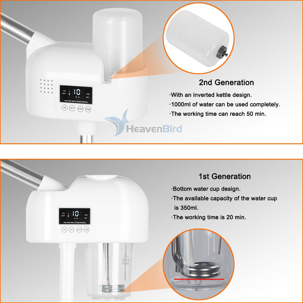 Upgrade Professional LCD Facial Steamer with Hot Mist Esthetician Steamer for Salon Spa & Home Stand Facial Steamer On Wheels 33.8oz Large Upper Inlet Cup & 50s Fast Heating