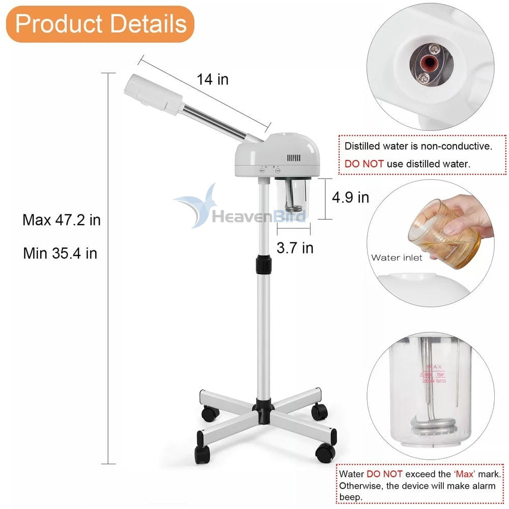 Stand Professional Ozone Facial Steamer with Touch Control Hot Mist Function, Adjustable Height & Rolling Base 360° Rotatable Nozzle Use for Home Salon SPA