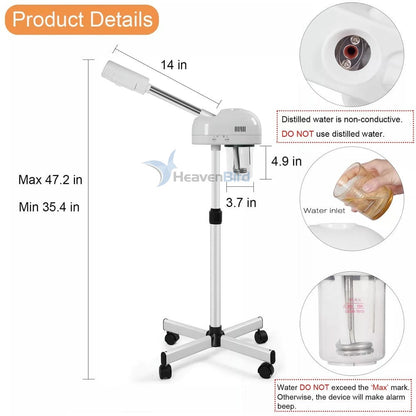 Stand Professional Ozone Facial Steamer with Touch Control Hot Mist Function, Adjustable Height & Rolling Base 360° Rotatable Nozzle Use for Home Salon SPA