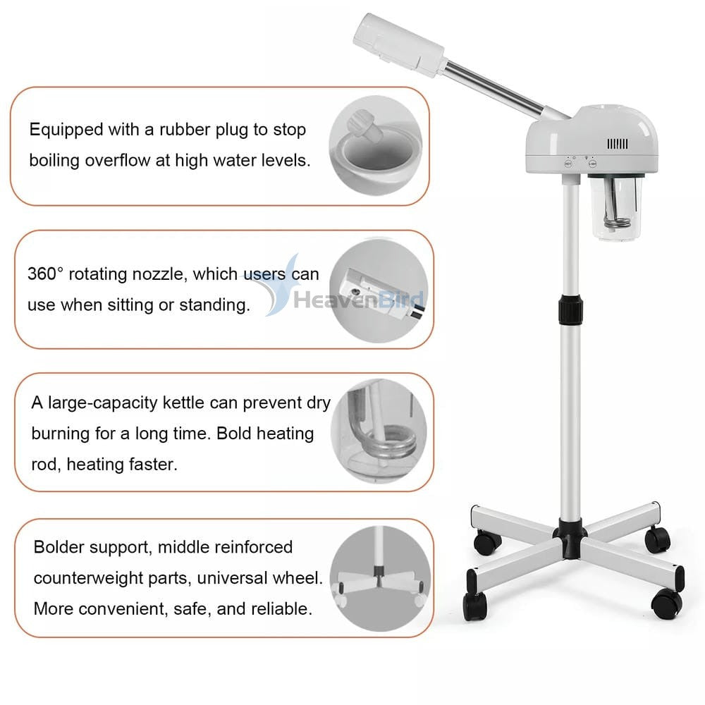 Stand Professional Ozone Facial Steamer with Touch Control Hot Mist Function, Adjustable Height & Rolling Base 360° Rotatable Nozzle Use for Home Salon SPA