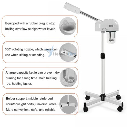 Stand Professional Ozone Facial Steamer with Touch Control Hot Mist Function, Adjustable Height & Rolling Base 360° Rotatable Nozzle Use for Home Salon SPA
