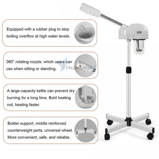 Stand Professional Ozone Facial Steamer with Touch Control Hot Mist Function, Adjustable Height & Rolling Base 360° Rotatable Nozzle Use for Home Salon SPA