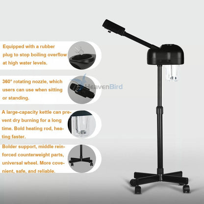 Stand Professional Ozone Facial Steamer with Touch Control Hot Mist Function, Adjustable Height & Rolling Base 360° Rotatable Nozzle Use for Home Salon SPA