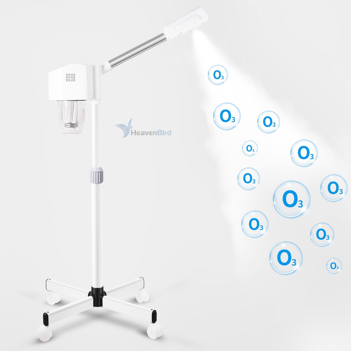 Stand Professional Ozone Facial Steamer with Touch Control Detachable Adjustable Height & Rolling Base 360° Rotatable Nozzle Hot Mist Function Use for Home Salon SPA