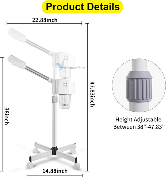 Stand Professional Ozone Facial Steamer with Touch Control Detachable Adjustable Height & Rolling Base 360° Rotatable Nozzle Hot Mist Function Use for Home Salon SPA