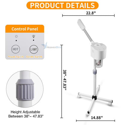 Stand Professional Ozone Facial Steamer with Touch Control Detachable Adjustable Height & Rolling Base 360° Rotatable Nozzle Hot Mist Function Use for Home Salon SPA