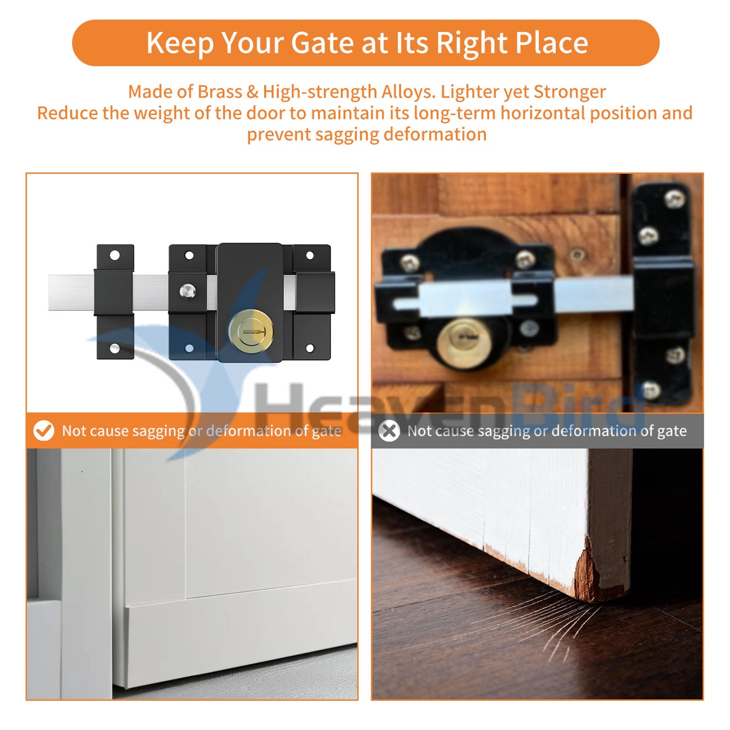 Long Throw Gate Lock, Fit for 40-80mm Wooden Door, Anti-Rust, Double Sides Locking, Right & Left Door, 5 Keys