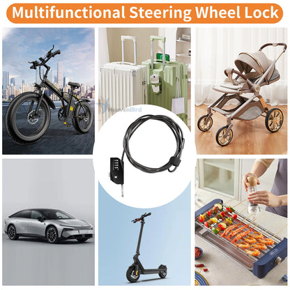 Cable Lock, Small Combination Lock with 4 Digit Code, Chain Lock for Car