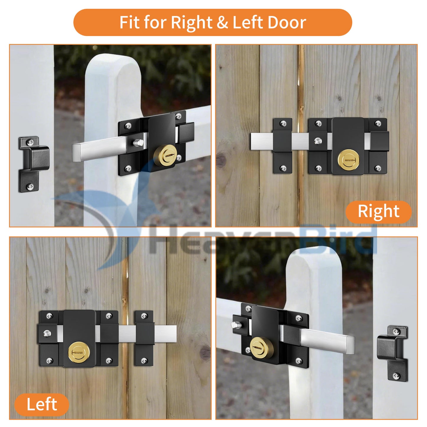 Long Throw Gate Lock, Fit for 40-80mm Wooden Door, Anti-Rust, Double Sides Locking, Right & Left Door, 5 Keys