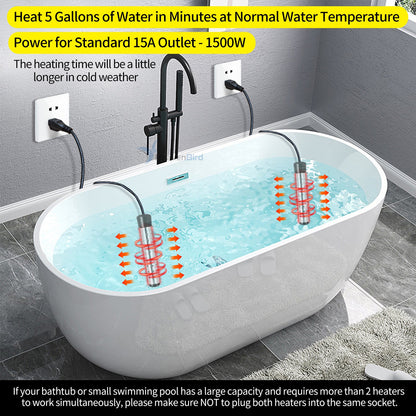 Portable Immersion Water Heater with Stainless Steel Cover Anti-scalding Bucket Heater Quick Heating Immersion Heater for Indoor & Outdoor