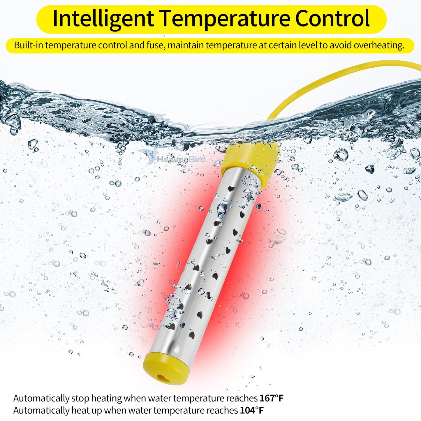 Portable Immersion Water Heater with Stainless Steel Cover Anti-scalding Bucket Heater Quick Heating Immersion Heater for Indoor & Outdoor