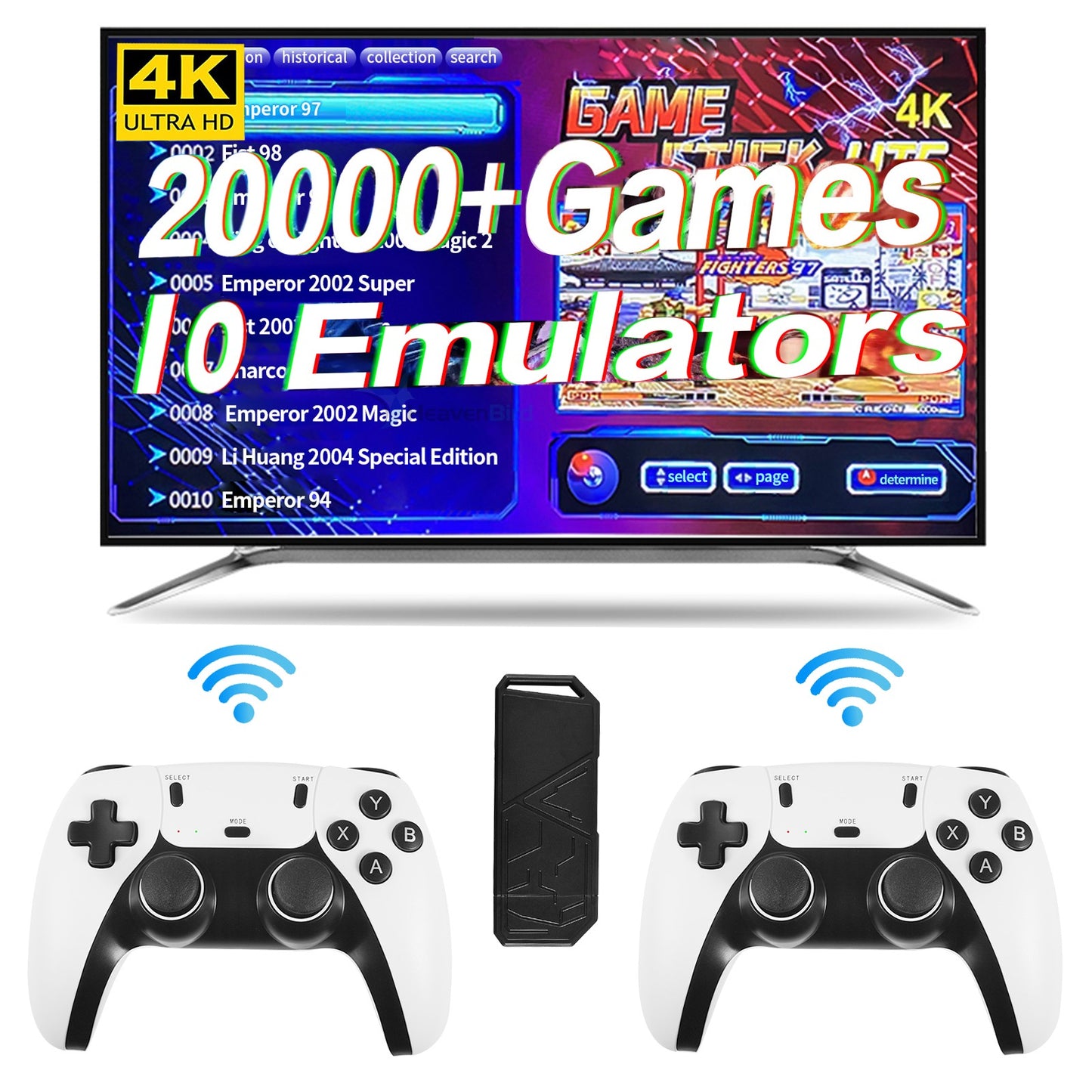 Wireless Retro Game Console Built-in 20,000 Games 10 Emulators Plug & Play Video Game Console 64G TV Game Stick Dual 2.4G Wireless Controllers