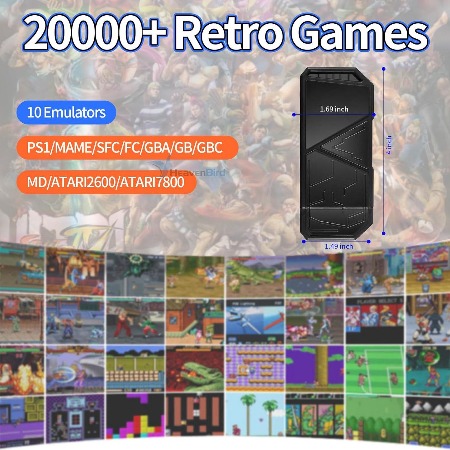 Wireless Retro Game Console Built-in 20,000 Games 10 Emulators Plug & Play Video Game Console 64G TV Game Stick Dual 2.4G Wireless Controllers