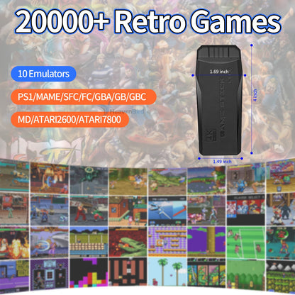 Wireless Retro Game Console Plug & Play Video TV Game Stick with 20000+ Games, 64G 10 Emulators, 4K HDMI Nostalgia Stick Game for TV Dual 2.4G Wireless Controllers